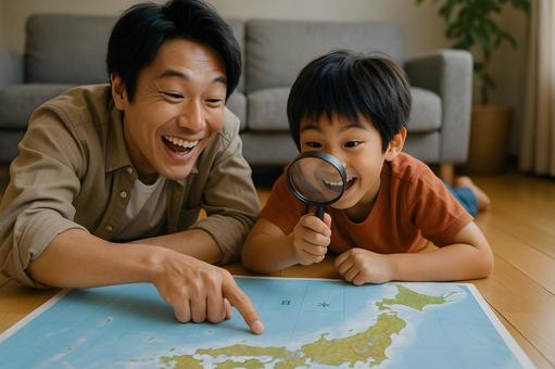 拡大鏡で地図学習の写真