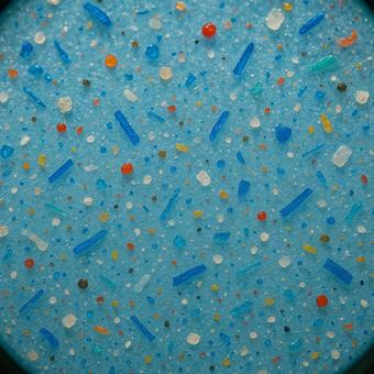 水中のマイクロプラスチック(拡大映像) 水中のマイクロプラスチック(拡大映像)の写真
