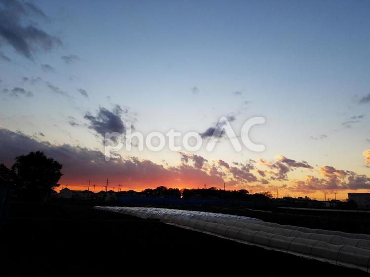 日没　縦もあります オレンジ,夕焼け,日没の写真素材