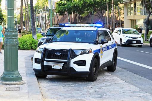 ホノルル市警のパトカー ホノルル市警のパトカー ハワイ,警察,警備の写真素材