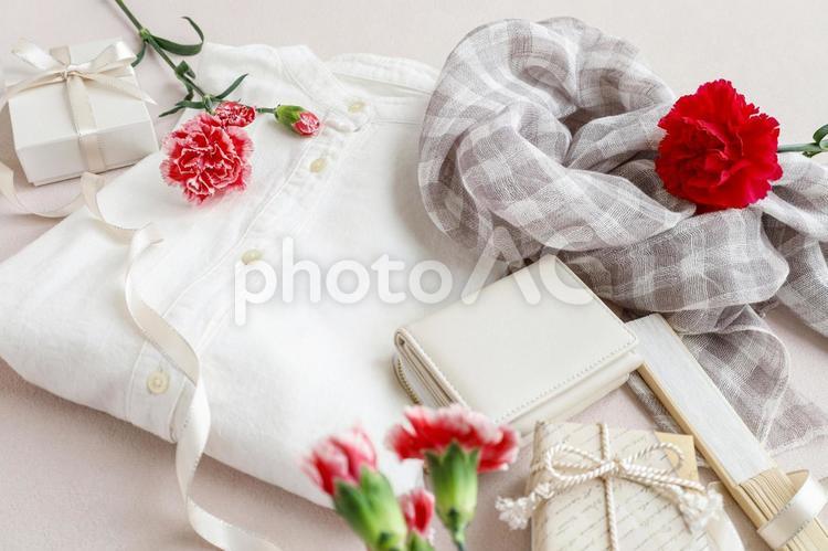 母の日のプレゼント選び カーネーション,母の日,メッセージカードの写真素材