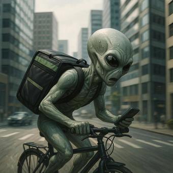 フードデリバリーのバイトをする宇宙人 フードデリバリーのバイトをする宇宙人の写真