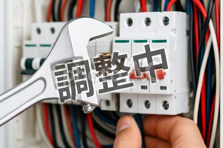 配電盤と調整中の文字・点検中・設備保守 調整中,点検中,設備保守の写真素材