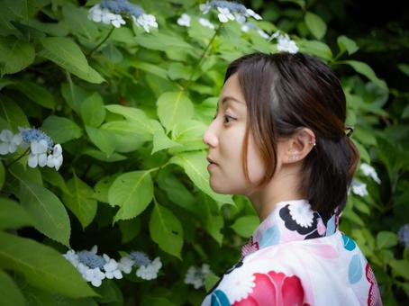32: Hydrangea and a woman in a yukata, JPG 32: Hydrangea and a woman in a yukata, JPG
