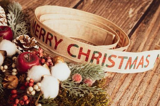 クリスマスリースとクリスマスのリボン クリスマス,メリークリスマス,クリスマスリースの写真素材