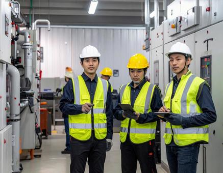 工場設備を点検する作業員の現場イメージ 工場設備を点検する作業員の現場イメージの写真