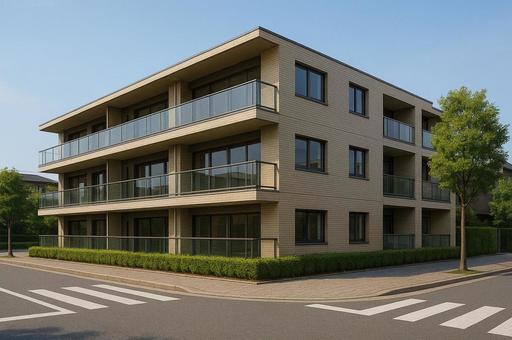 角地に建つ低層マンション外観 角地に建つ低層マンション外観の写真