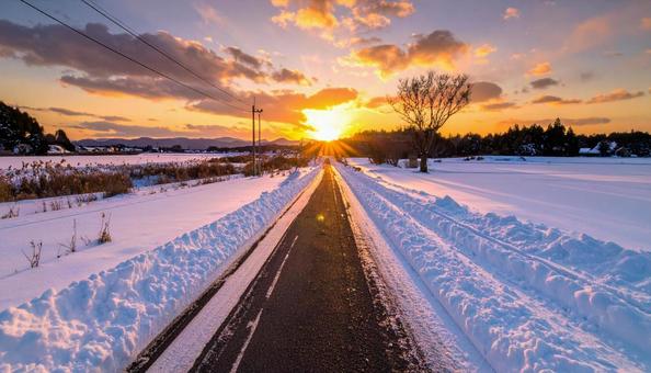 冬の夕日 冬の夕日の写真