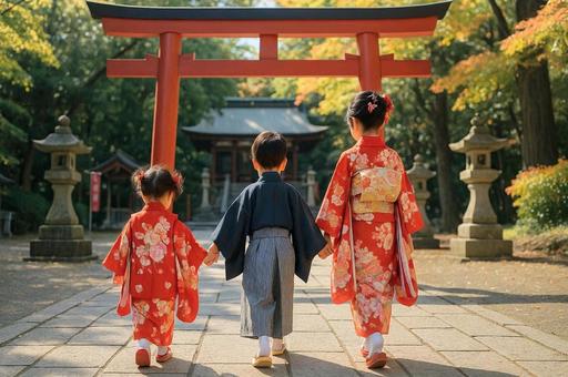 七五三の参拝シーン 七五三の参拝シーンの写真