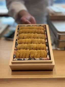 鮨屋の華、箱雲丹の誘惑 雲丹,ウニ,海栗の写真素材