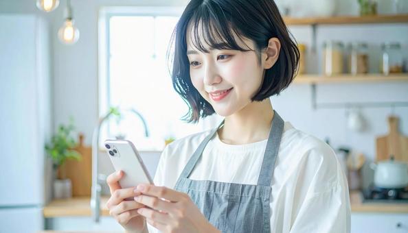 スマホでポイ活する笑顔の女性 スマホでポイ活する笑顔の女性の写真