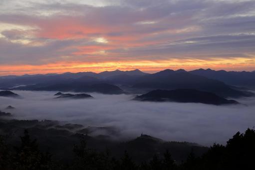 奈良 鳥見山公園 朝焼け 雲海 秋 奈良 鳥見山公園 朝焼け 雲海 秋 鳥見山公園,雲海,朝焼けの写真素材