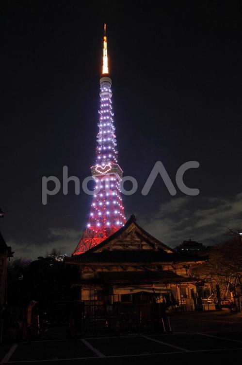 東京タワー（ブルー＆ハート・ライトアップ） 東京タワー,イルミネーション,夜景の写真素材