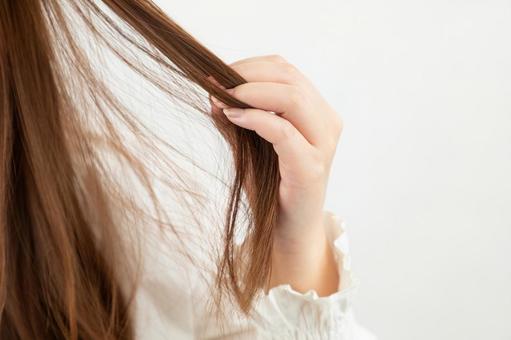 髪の毛を触る女性の手元02 髪の毛を触る女性の手元02 女性,髪質,パサつきの写真素材