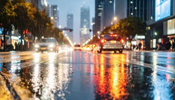 雨の中のある都会の道路 雨の中のある都会の道路の写真