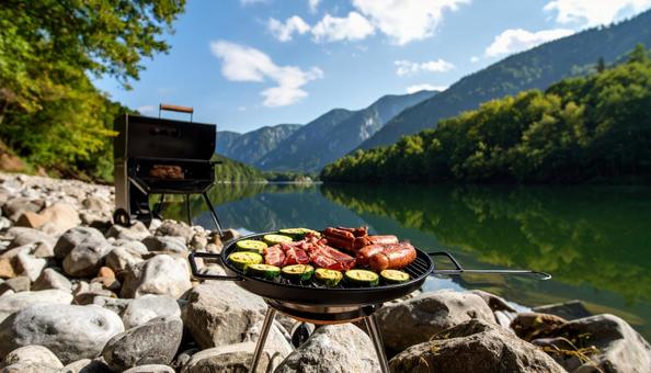 Enjoy a riverside barbecue, barbecue, bbq, food, JPG