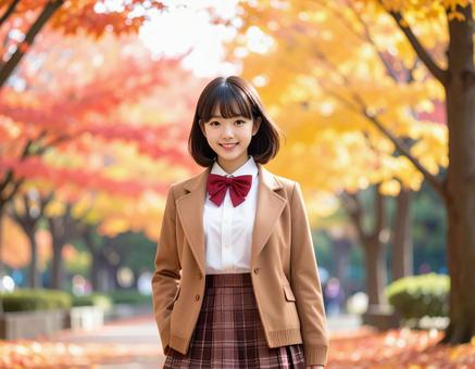 紅葉の公園を散歩の写真