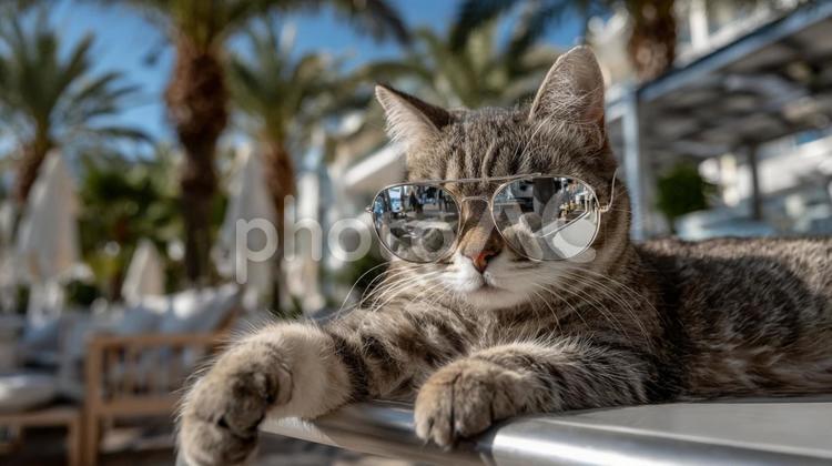 サングラスをかけてくつろぐおしゃれな猫 猫,ネコ,動物の写真素材