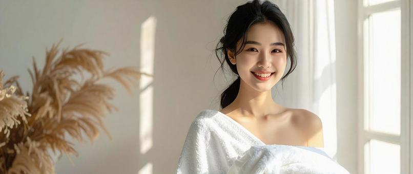 タオルと女性の写真