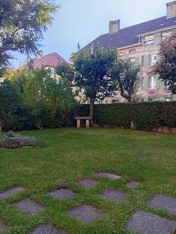 スイスの庭 スイス,アパート共同庭,緑の写真素材