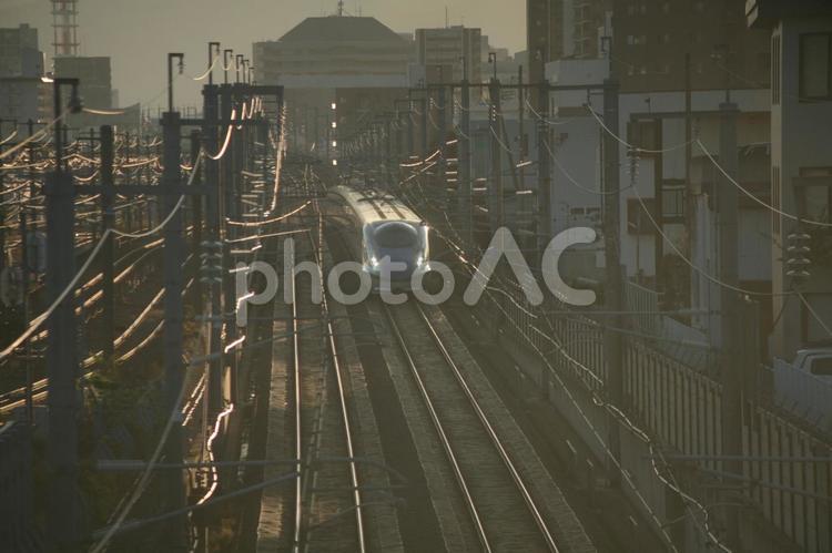 夕暮れの北陸新幹線 e7系 北陸新幹線,新幹線,鉄道の写真素材