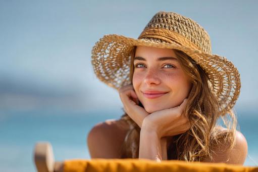 バケーションを楽しむ女性のポートレートの写真