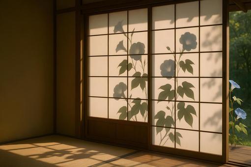 障子に映る朝顔の影 障子に映る朝顔の影の写真