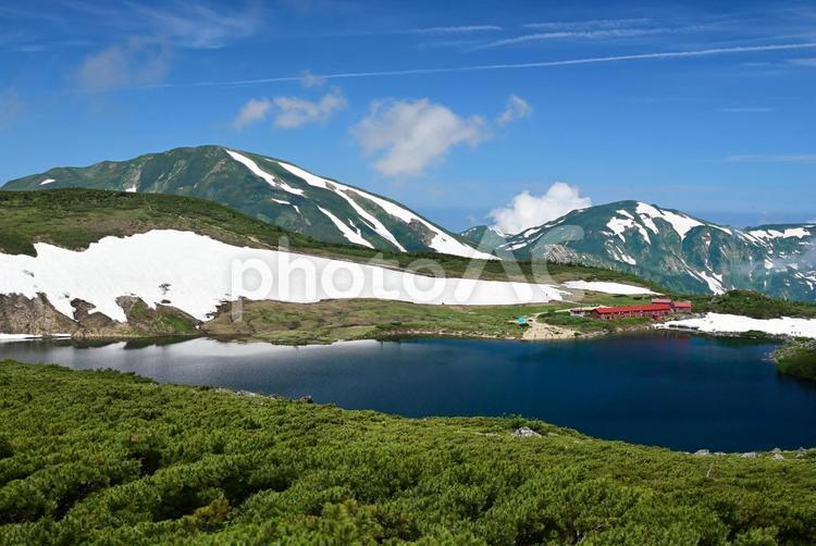 夏の白馬大池と大池山荘 夏,曇り,風景の写真素材