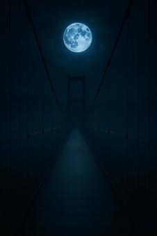 月夜の細い吊り橋 月夜の細い吊り橋の写真