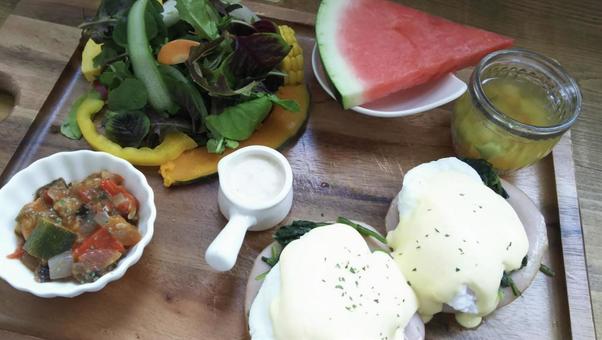Photo, eggs benedict, cafe, lunch, 