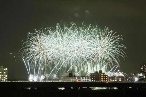 多摩川の大田区・川崎市花火大会1 花火,花火大会,祭りの写真素材