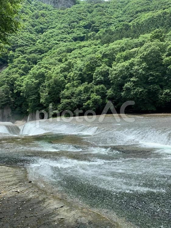 夏の滝と緑豊かな自然 滝,夏,緑の写真素材
