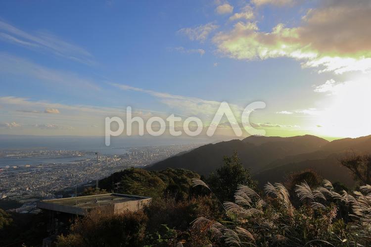 神戸の風景 六甲山,眺め,町並みの写真素材