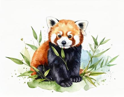 水彩タッチのレッサーパンダの赤ちゃん 水彩タッチのレッサーパンダの赤ちゃんの写真