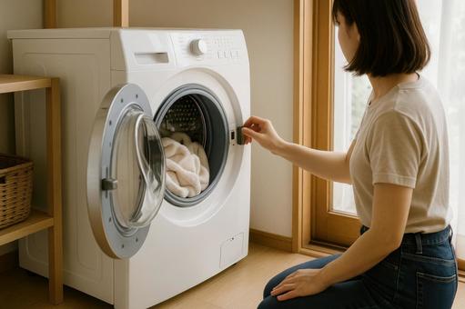 ドラム式洗濯機を開ける瞬間の写真