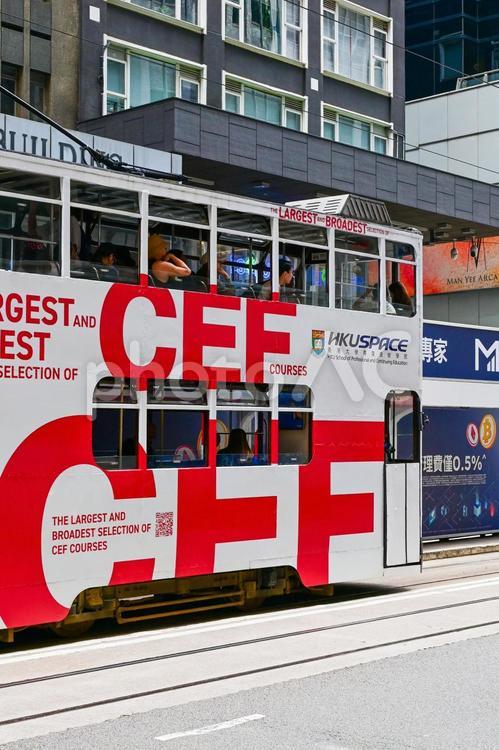 香港・二階建てトラム 香港,トラム,路面電車の写真素材