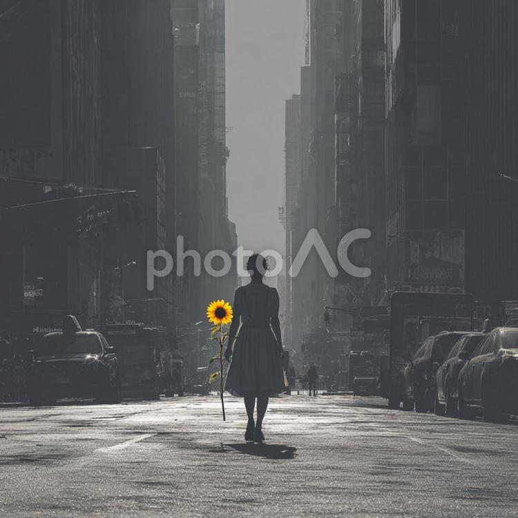 現代都市と自然のコントラストを描く一枚 都市,街路,モノクロの写真素材