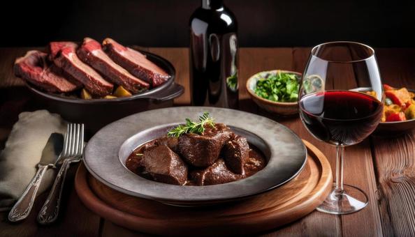 赤ワインとビーフシチュー ビーフシチュー,シチュー,赤ワインの写真素材