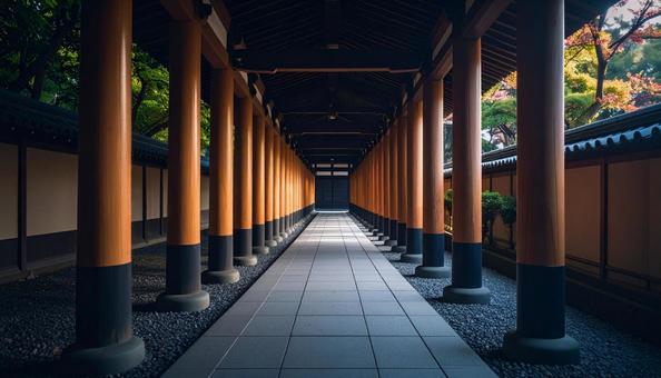 日本の伝統建築の美しい回廊 日本の伝統建築の美しい回廊の写真