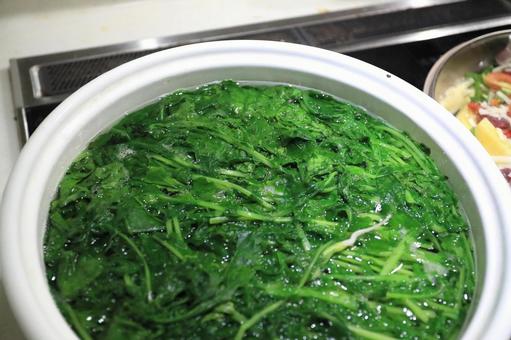 葉大根を茹でる 葉大根を茹でるの写真