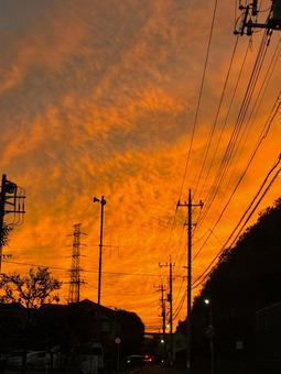 夕空と建物 夕空と建物の写真