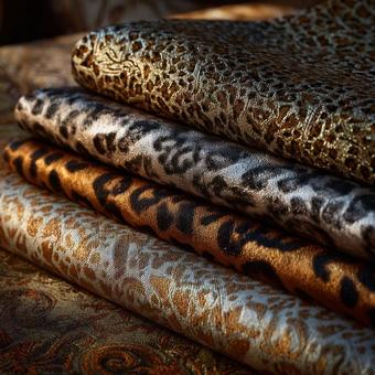レオパード柄と動物模様の装飾的な布地の写真