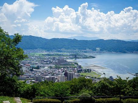 立石公園から望む諏訪湖 湖,諏訪湖,立石公園の写真素材