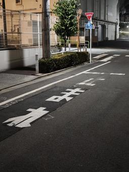 夜の街角、一時停止標識 夜,夜景,都市の写真素材