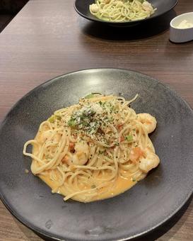 Shrimp avocado tomato cream pasta, JPG