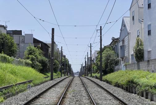 線路は続く 線路,鉄道,街並みの写真素材