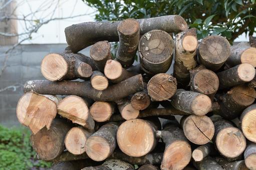 玉切りして積み重ねた薪材　アップ 薪,木,丸太の写真素材