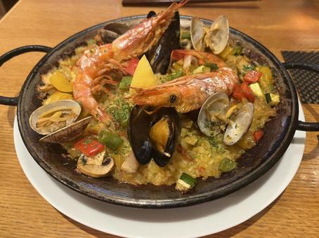 パエリア パエリア,海鮮,海老の写真素材