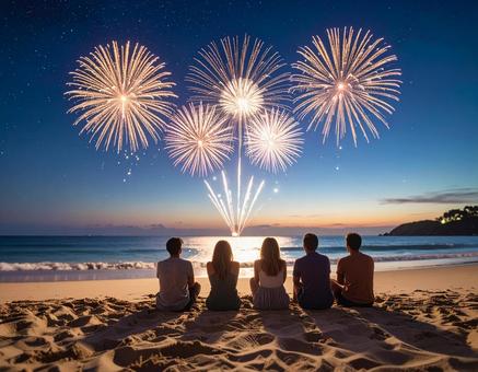 海辺で観る夏の花火 海辺で観る夏の花火の写真