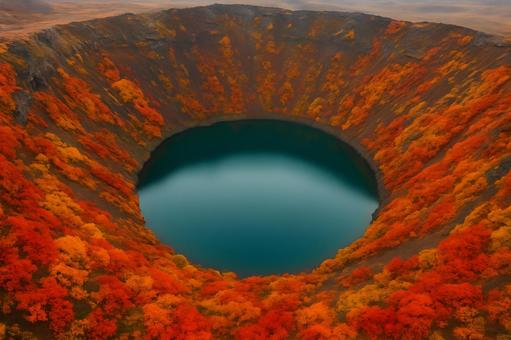 紅葉の火口湖 紅葉の火口湖の写真